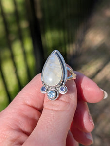 DISCOUNTED Size 7, Moonstone, Blue Topaz and Iolite Sterling Silver Ring