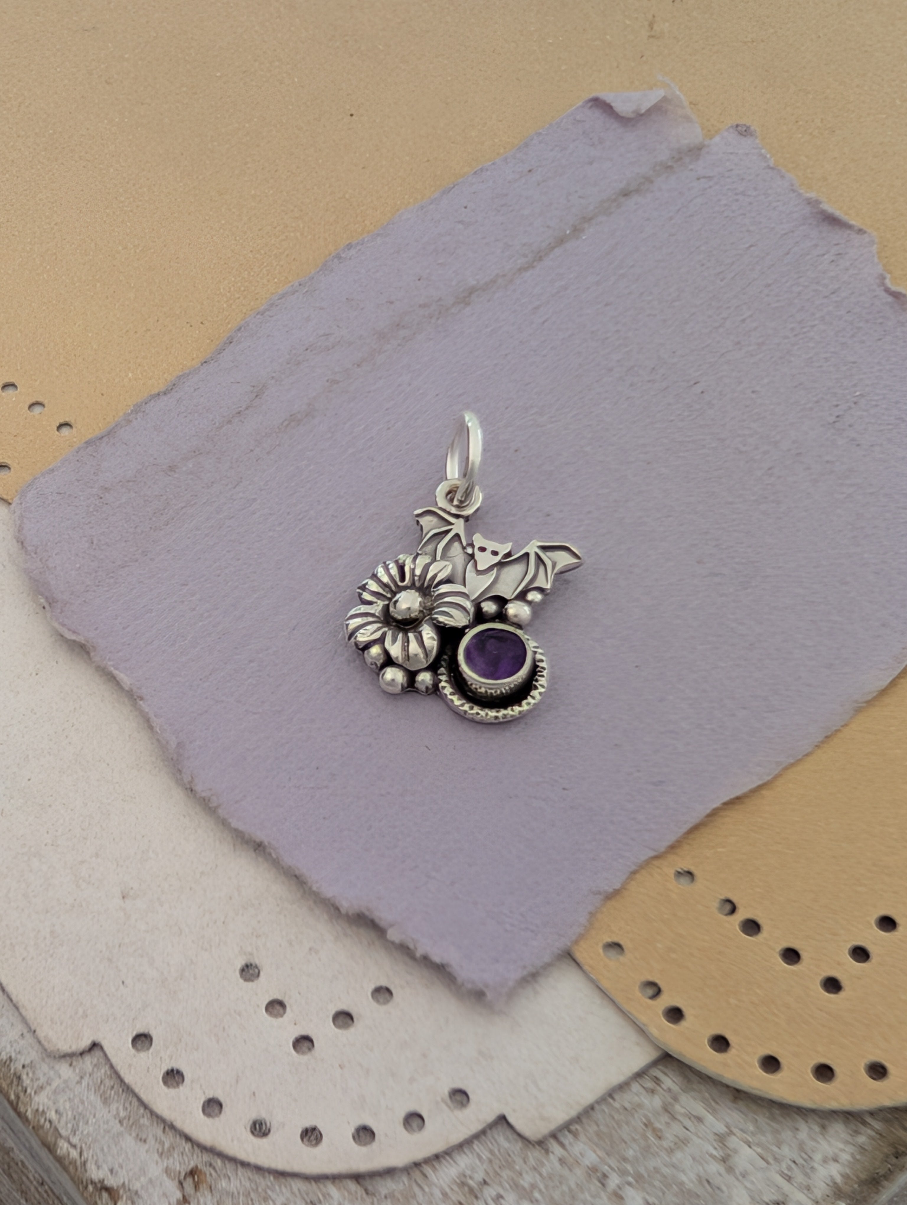Amethyst Bat Sterling Silver Charm