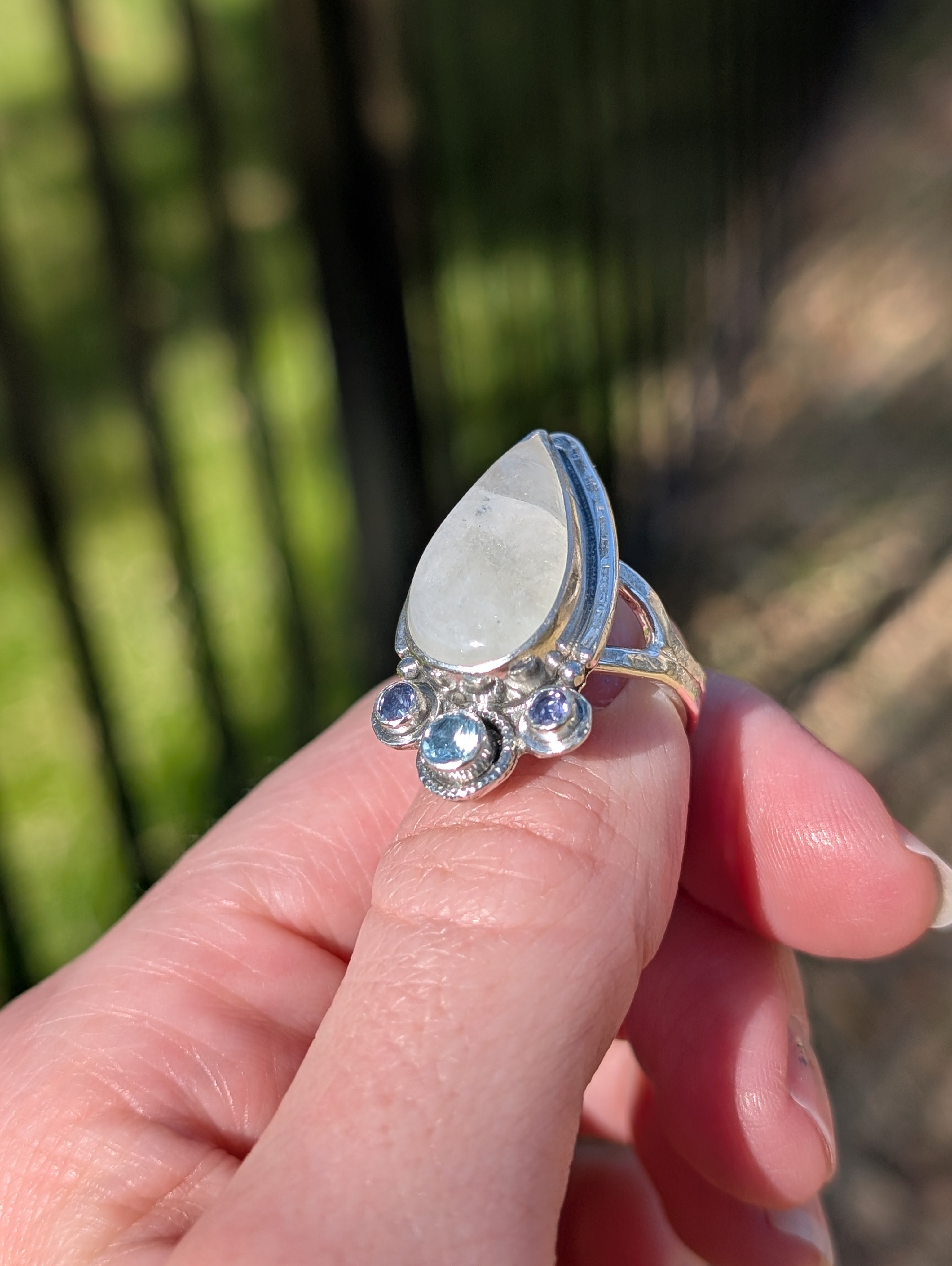 DISCOUNTED Size 7, Moonstone, Blue Topaz and Iolite Sterling Silver Ring