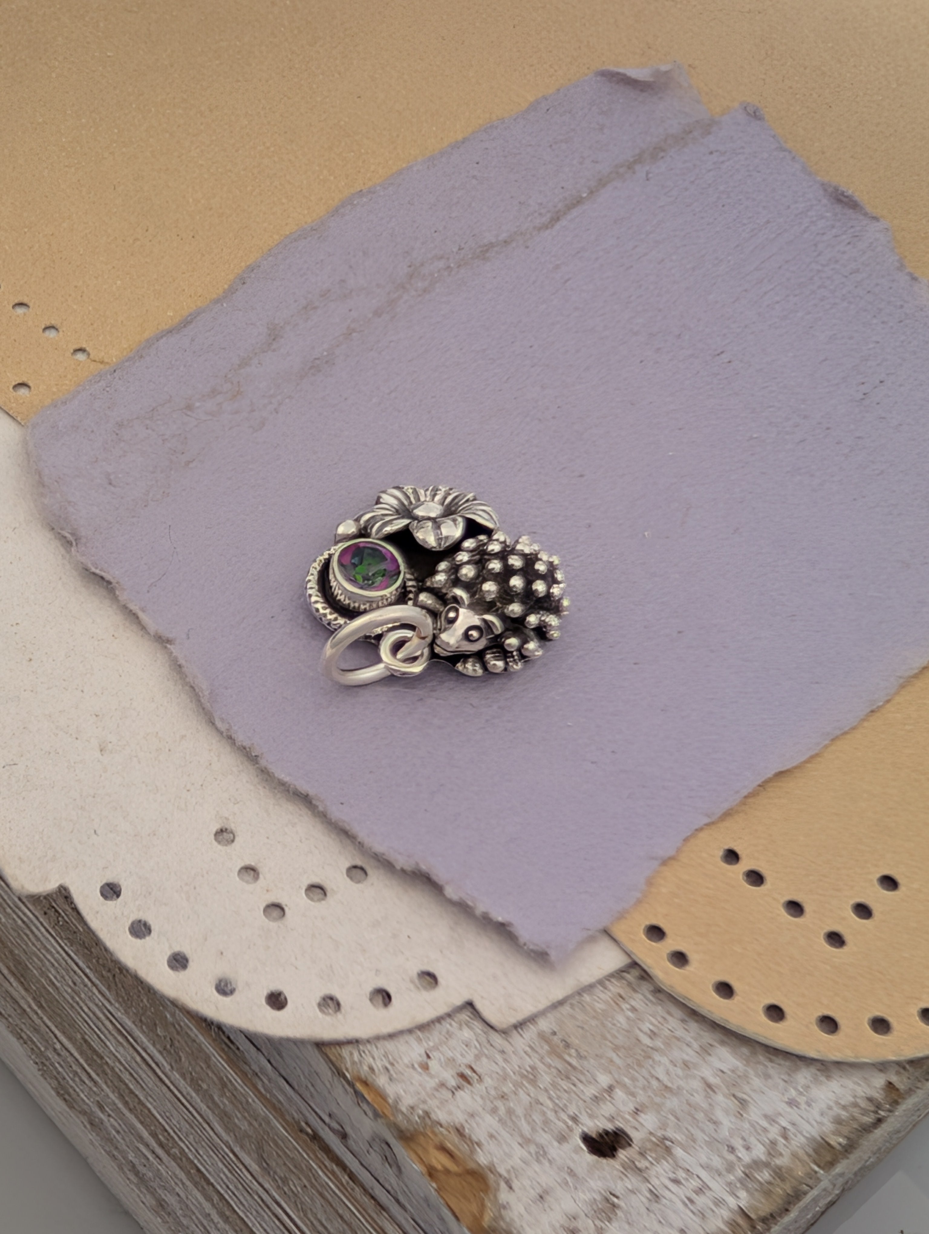 Mystic Topaz Hedgehog Sterling Silver Charm