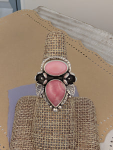 Size 9, Rhodochrosite and Conch Shell Sterling Silver Ring