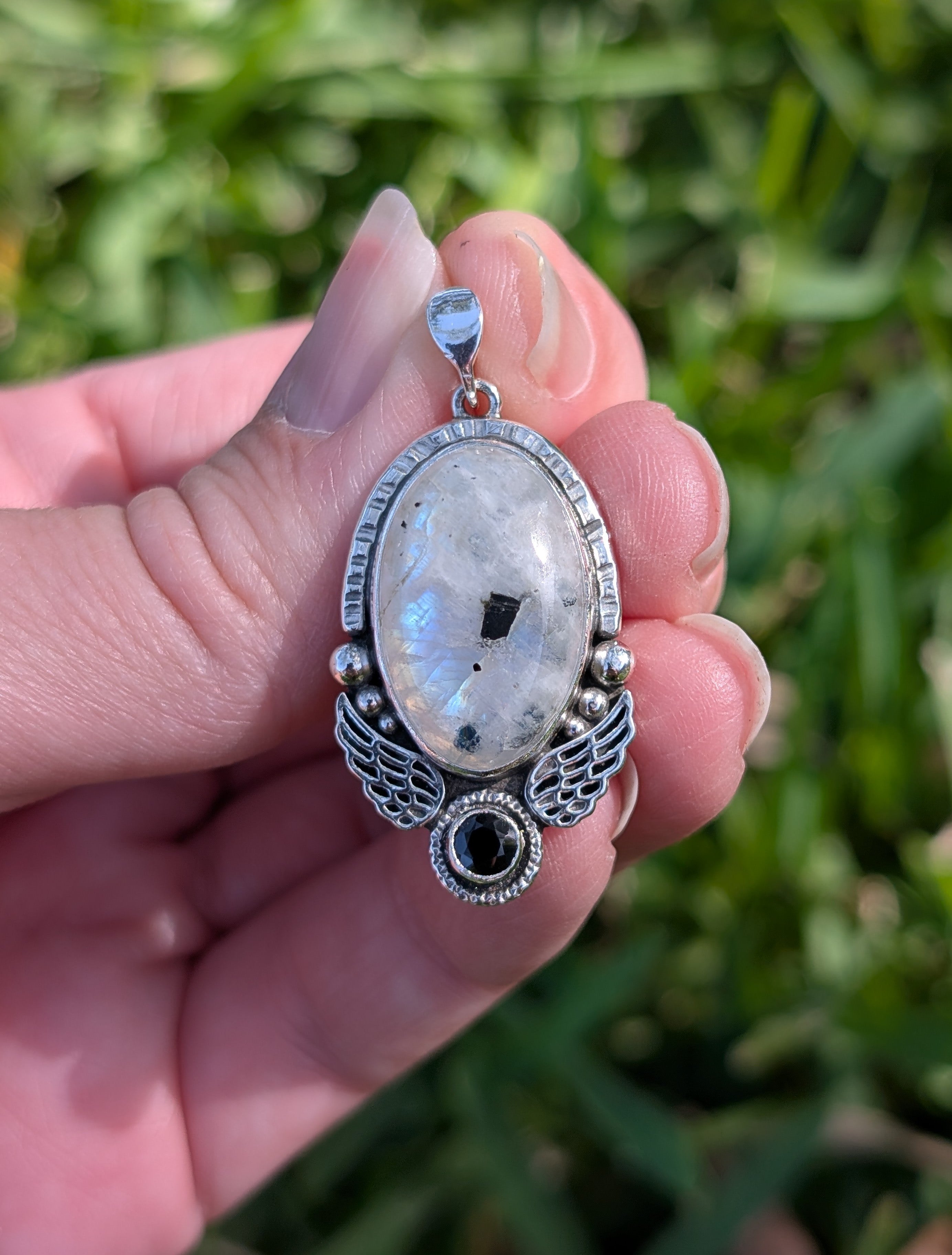 Moonstone and Spinel Sterling Silver Pendant