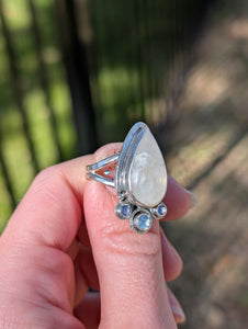 DISCOUNTED Size 7, Moonstone, Blue Topaz and Iolite Sterling Silver Ring