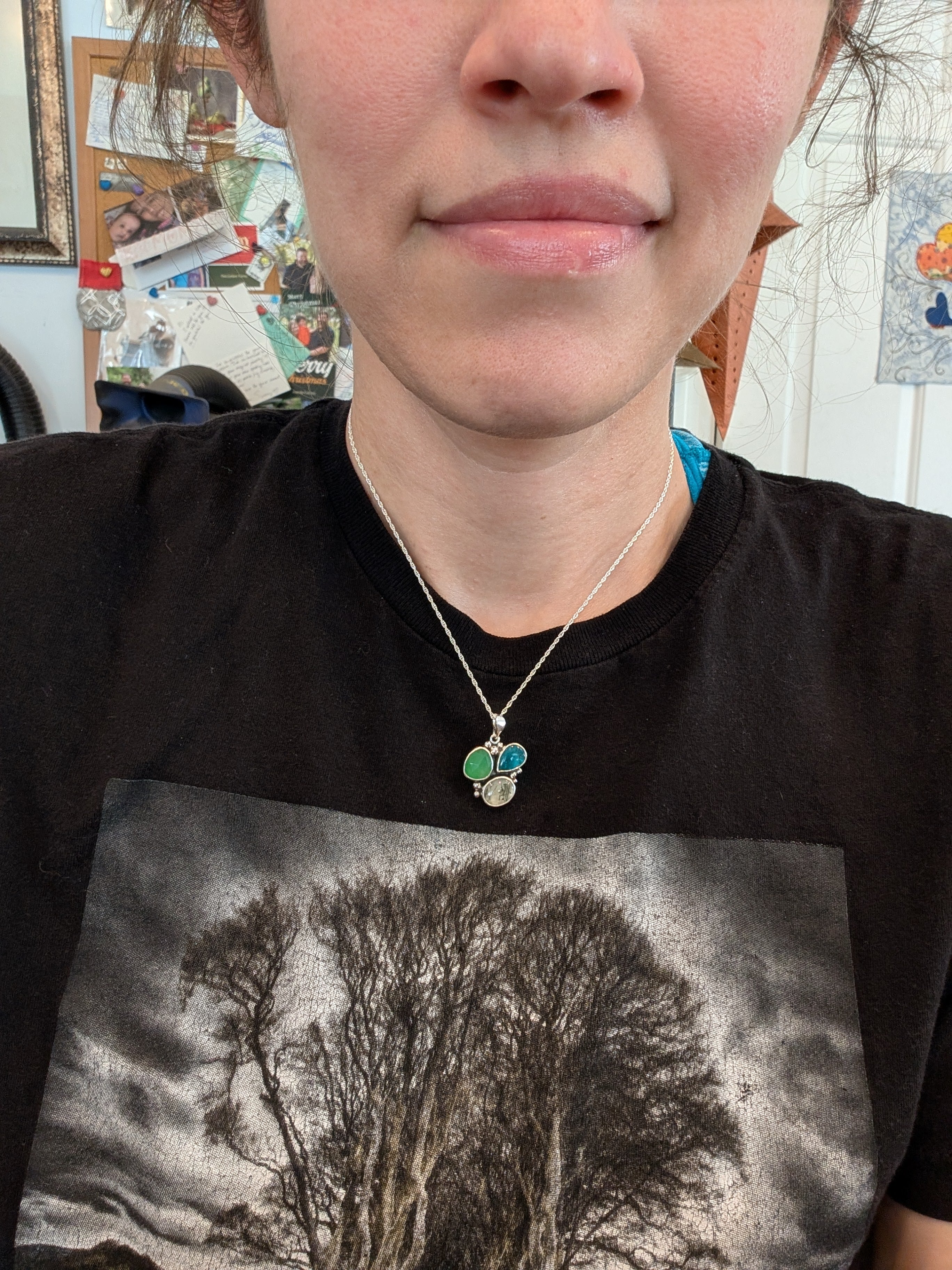 Turquoise, Chrysoprase, and Prehnite Sterling Silver Pendant