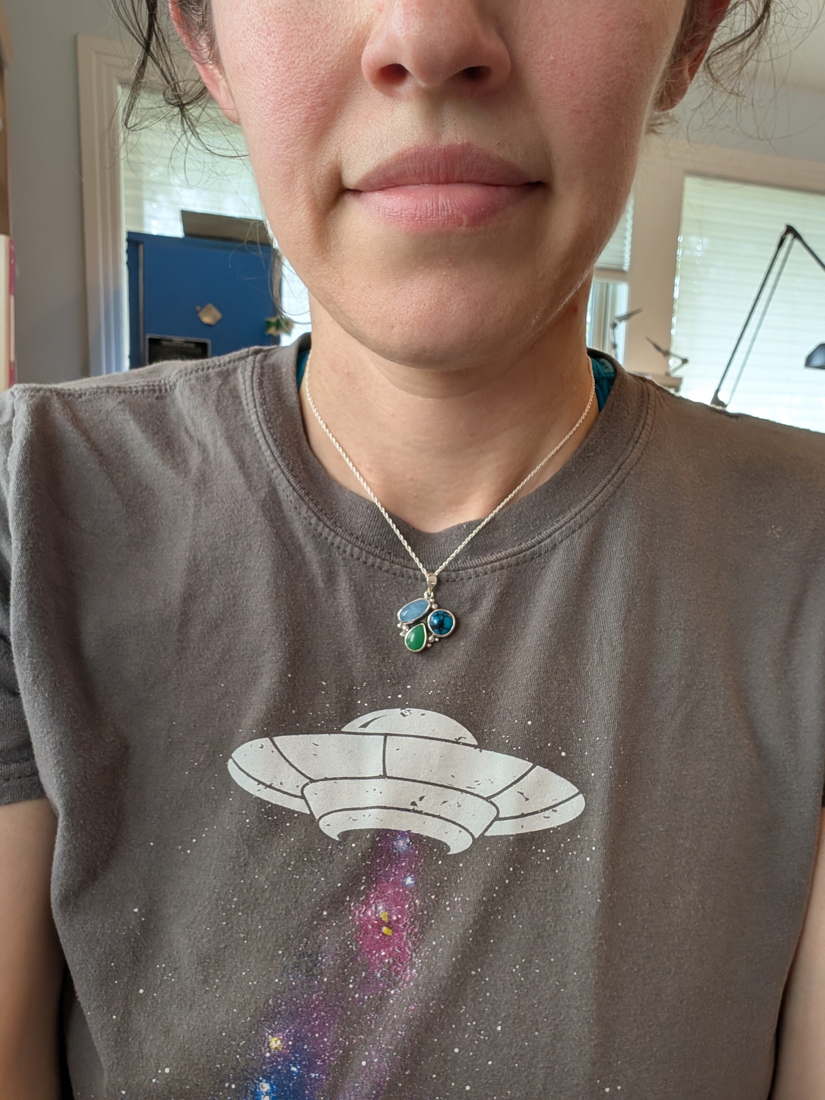 Turquoise, Chrysoprase, and Aquamarine Sterling Silver Pendant