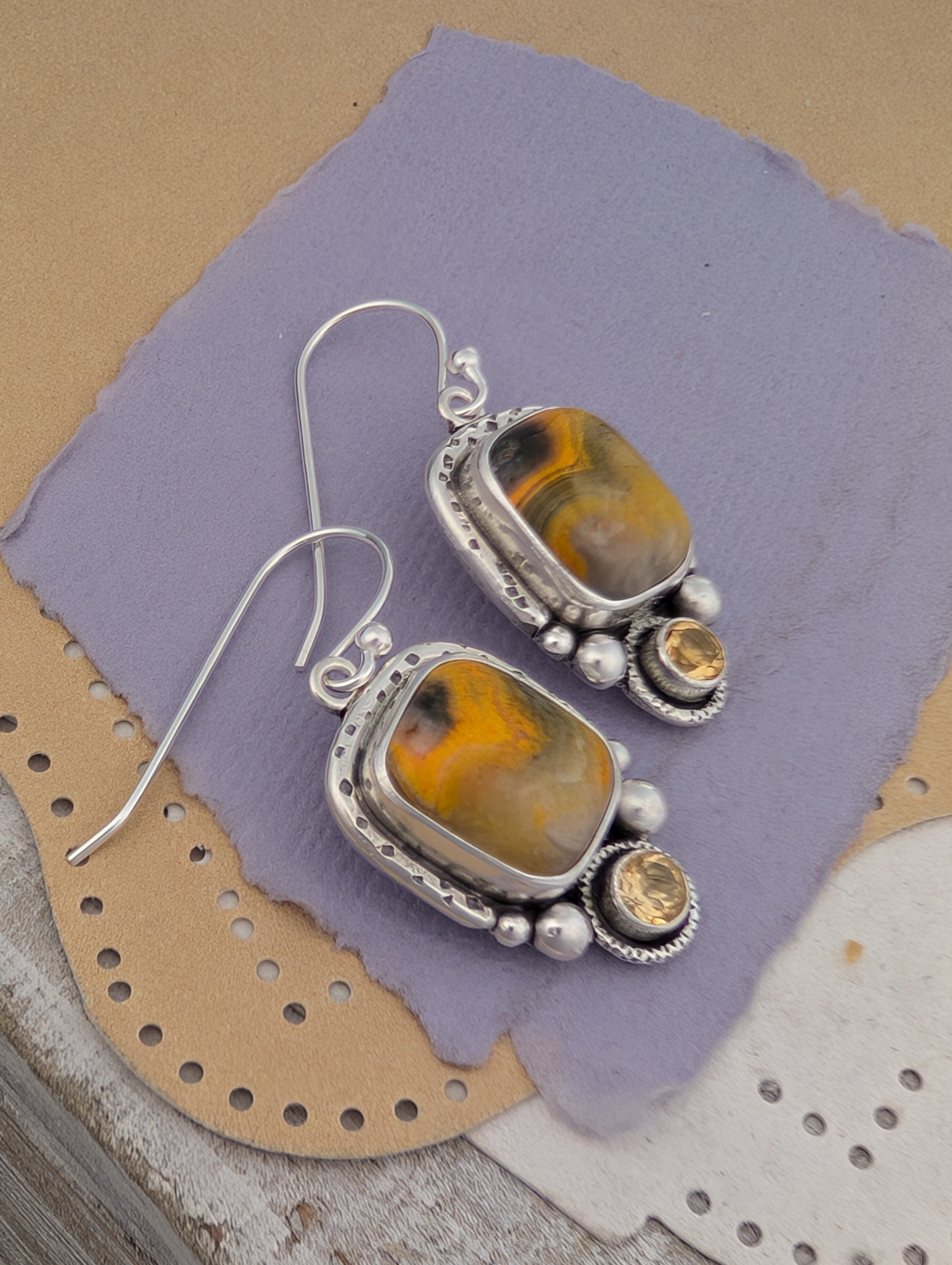 Bumblebee Jasper and Citrine Sterling Silver Earrings, #1
