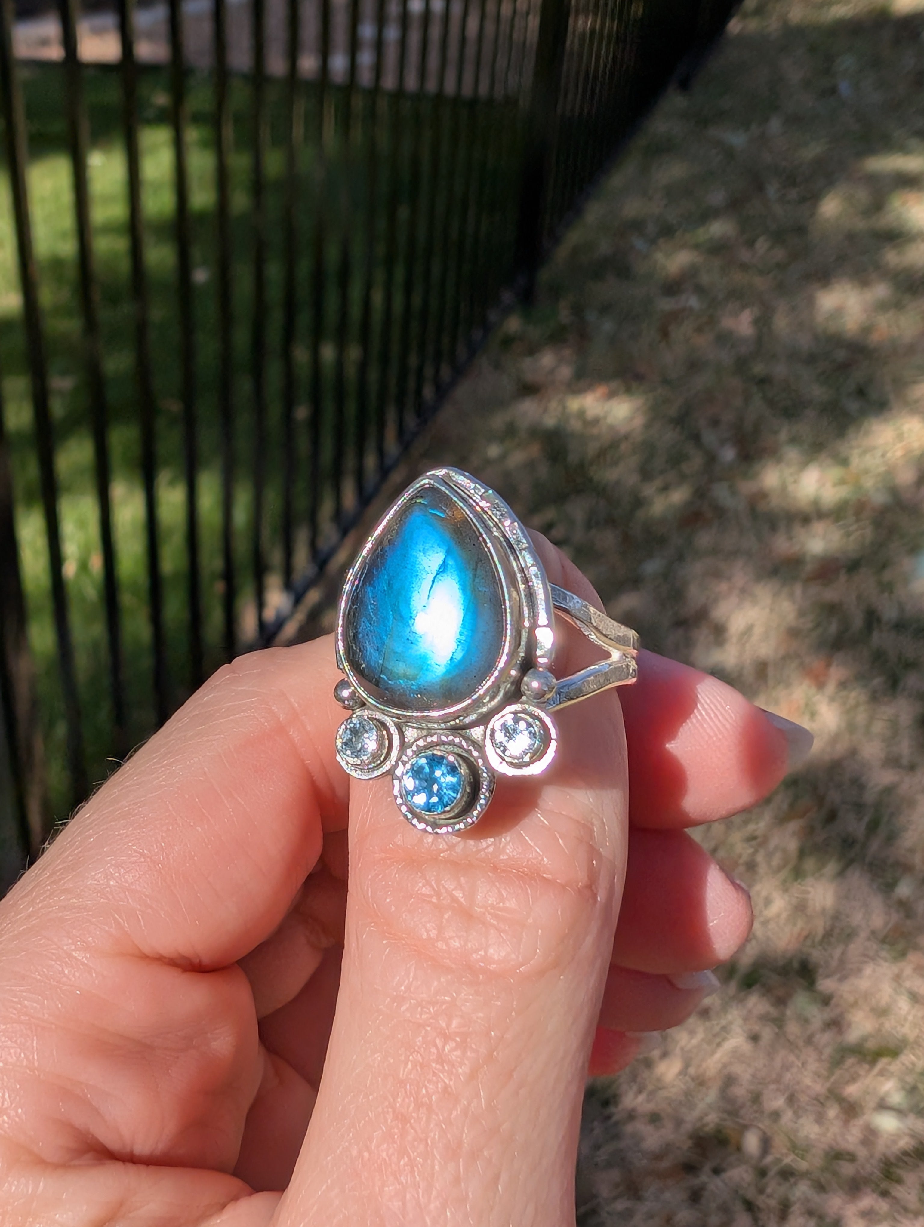 Size 8, Labradorite and Blue Topaz Sterling Silver Ring, #2