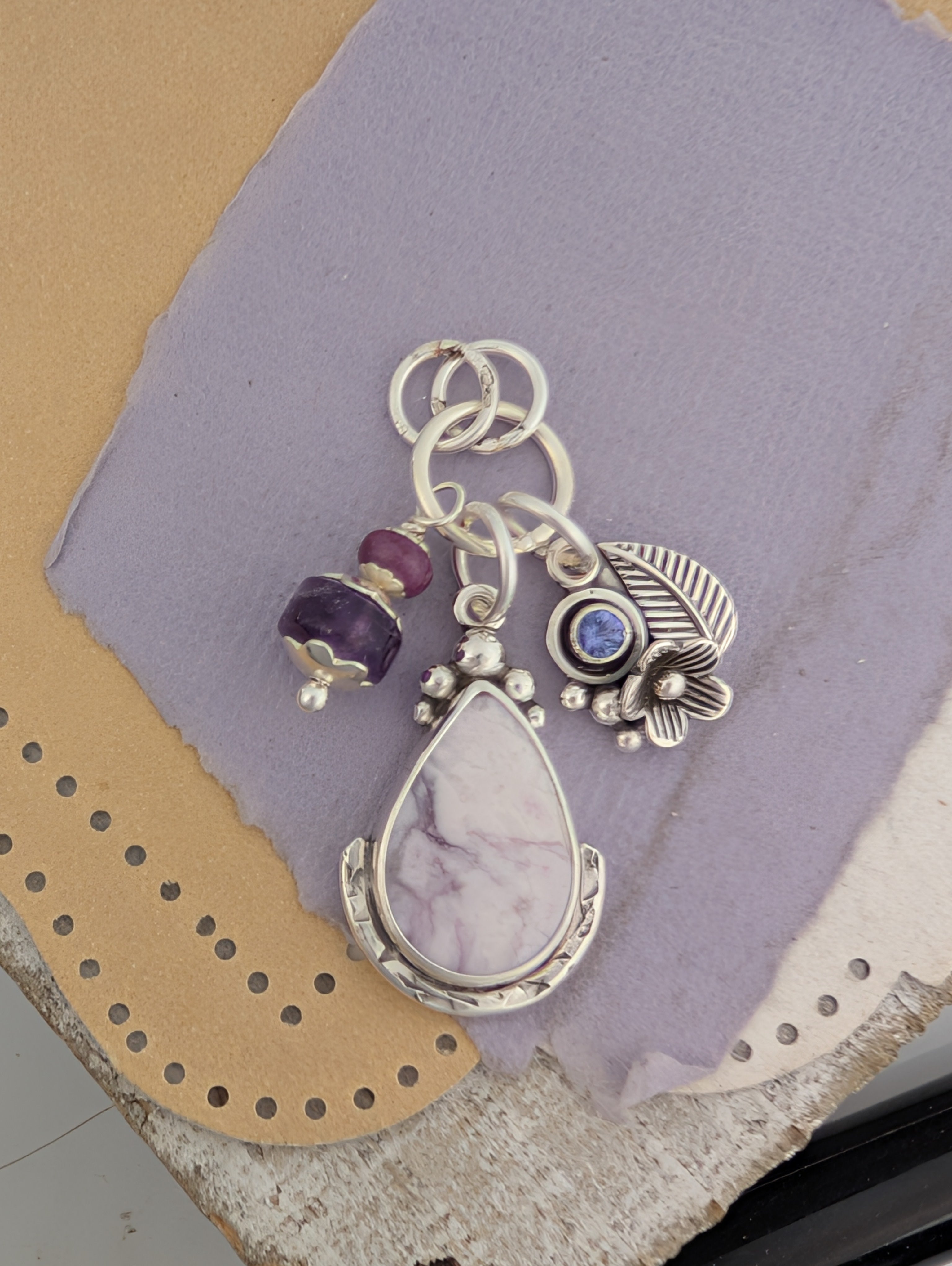 Tiffany Jasper, Tanzanite, Ruby and Amethyst Charm Sterling Silver Necklace