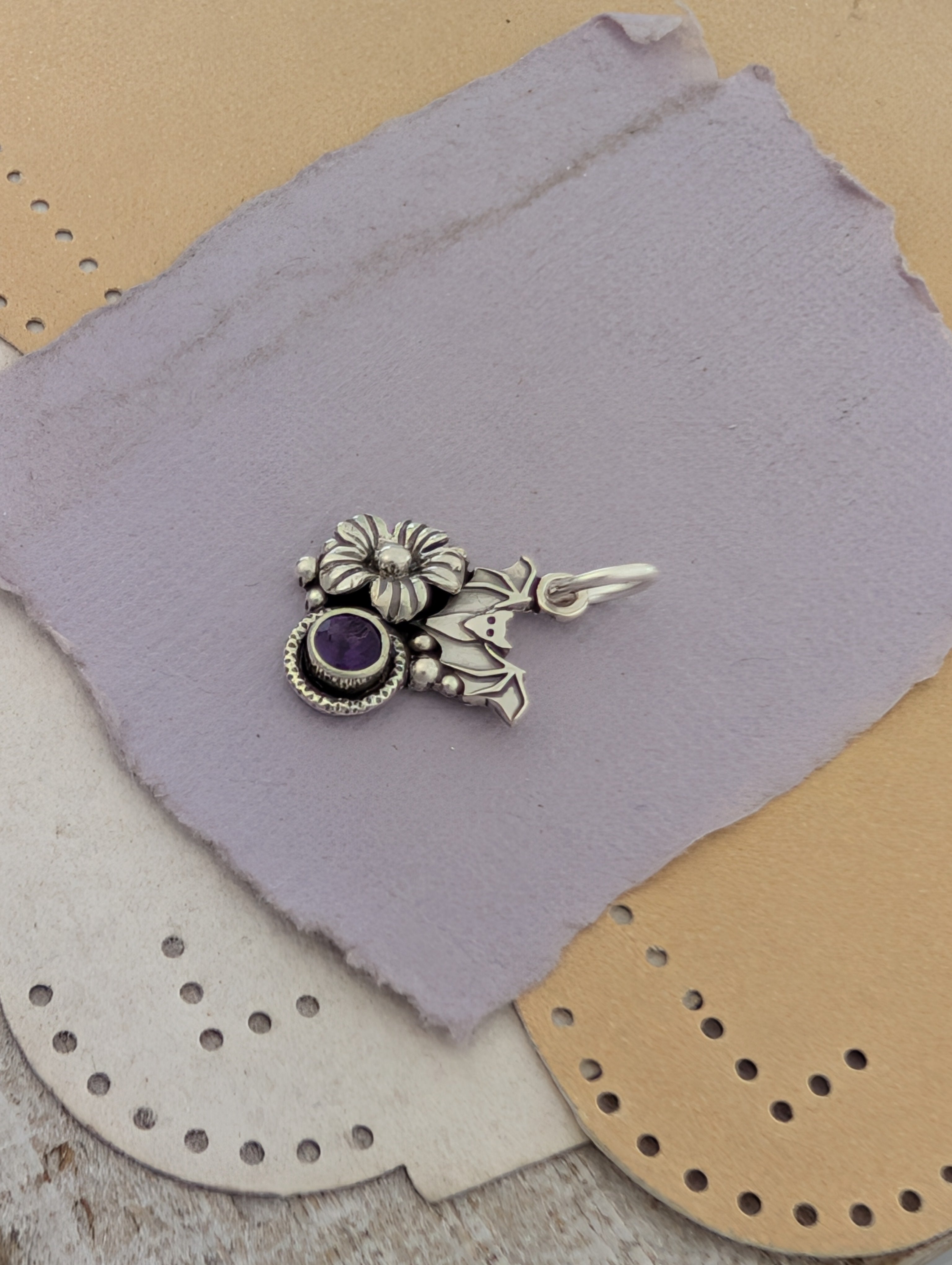 Amethyst Bat Sterling Silver Charm