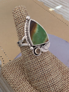 Size 7.5, Chrysoprase and Smokey Quartz Sterling Silver Ring