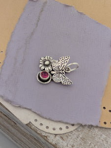 Pink Tourmaline Butterfly Sterling Silver Charm