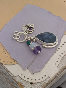 Grape Agate, Amethyst, Chrysocolla and Lace Agate Charm Sterling Silver Necklace