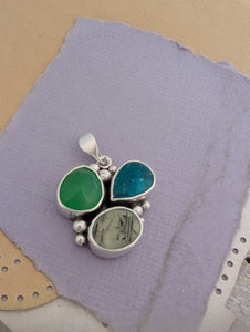 Turquoise, Chrysoprase, and Prehnite Sterling Silver Pendant