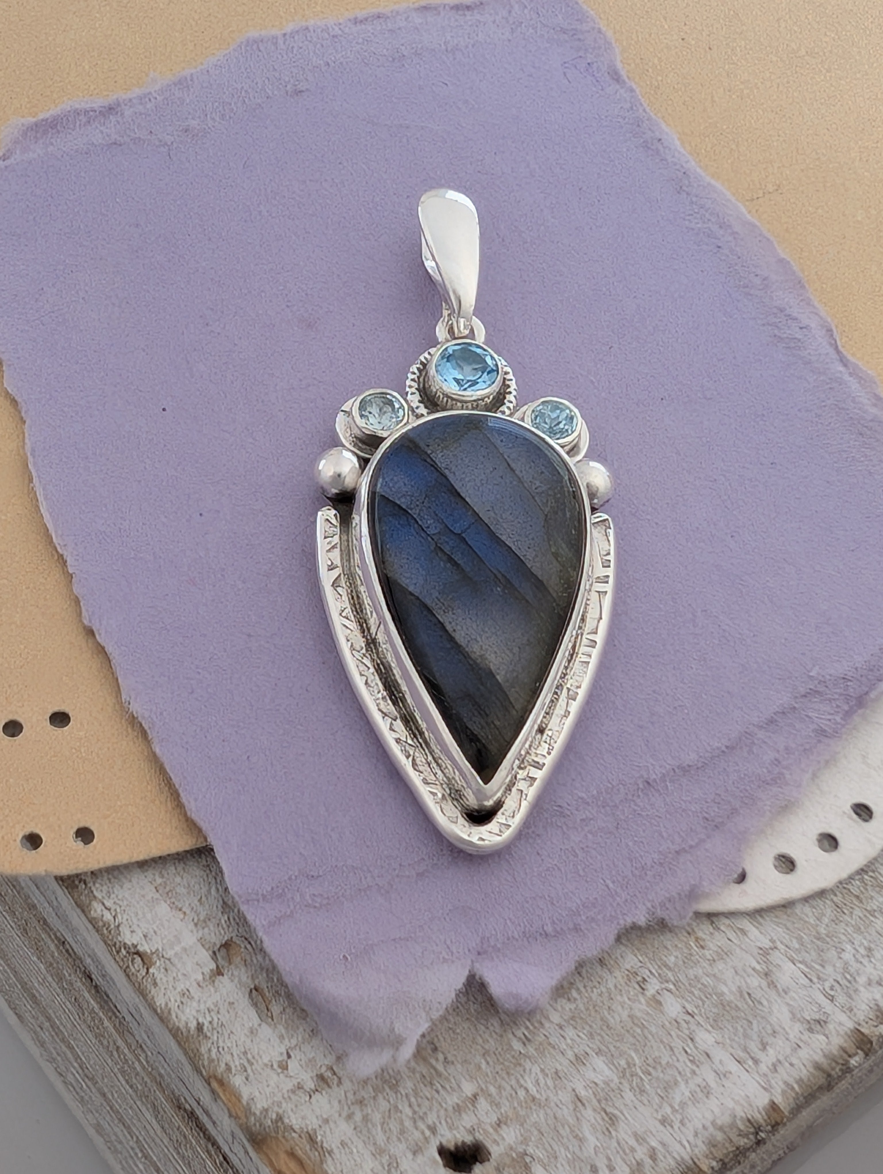 Labradorite and Blue Topaz Sterling Silver Pendant, #2