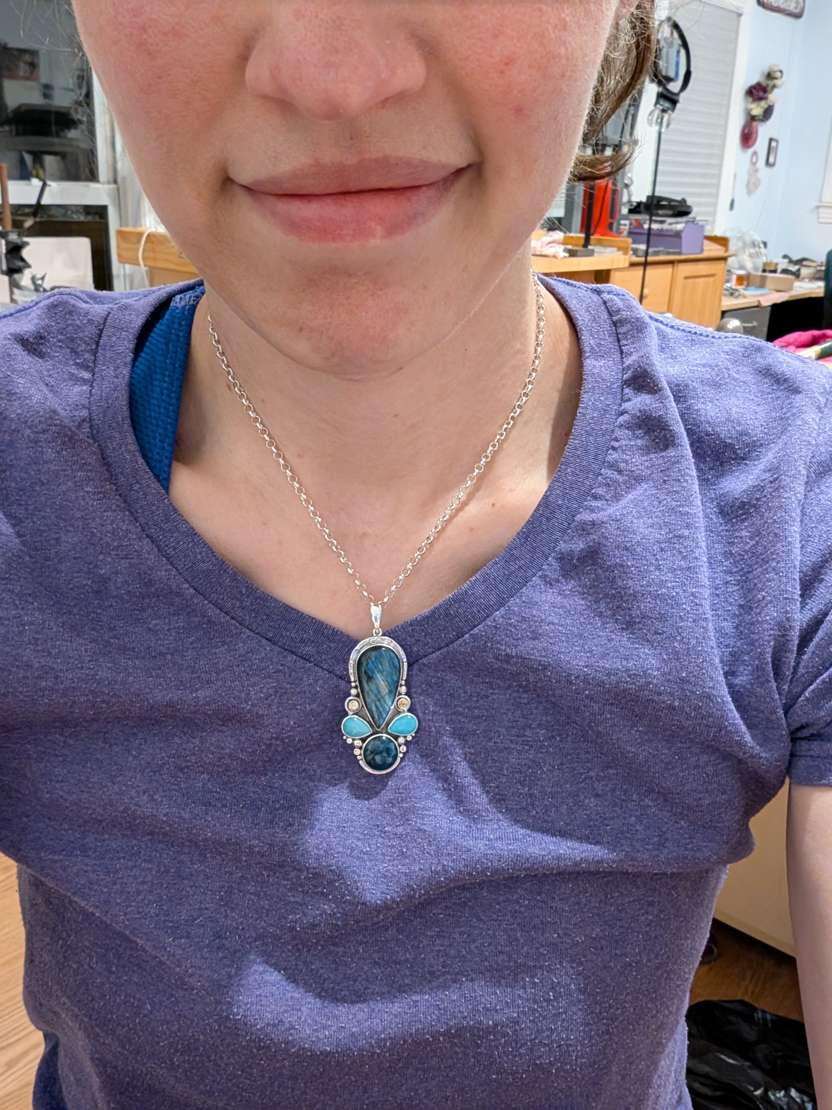 Labradorite, Amazonite, Apatite, and Citrine Sterling Silver Pendant