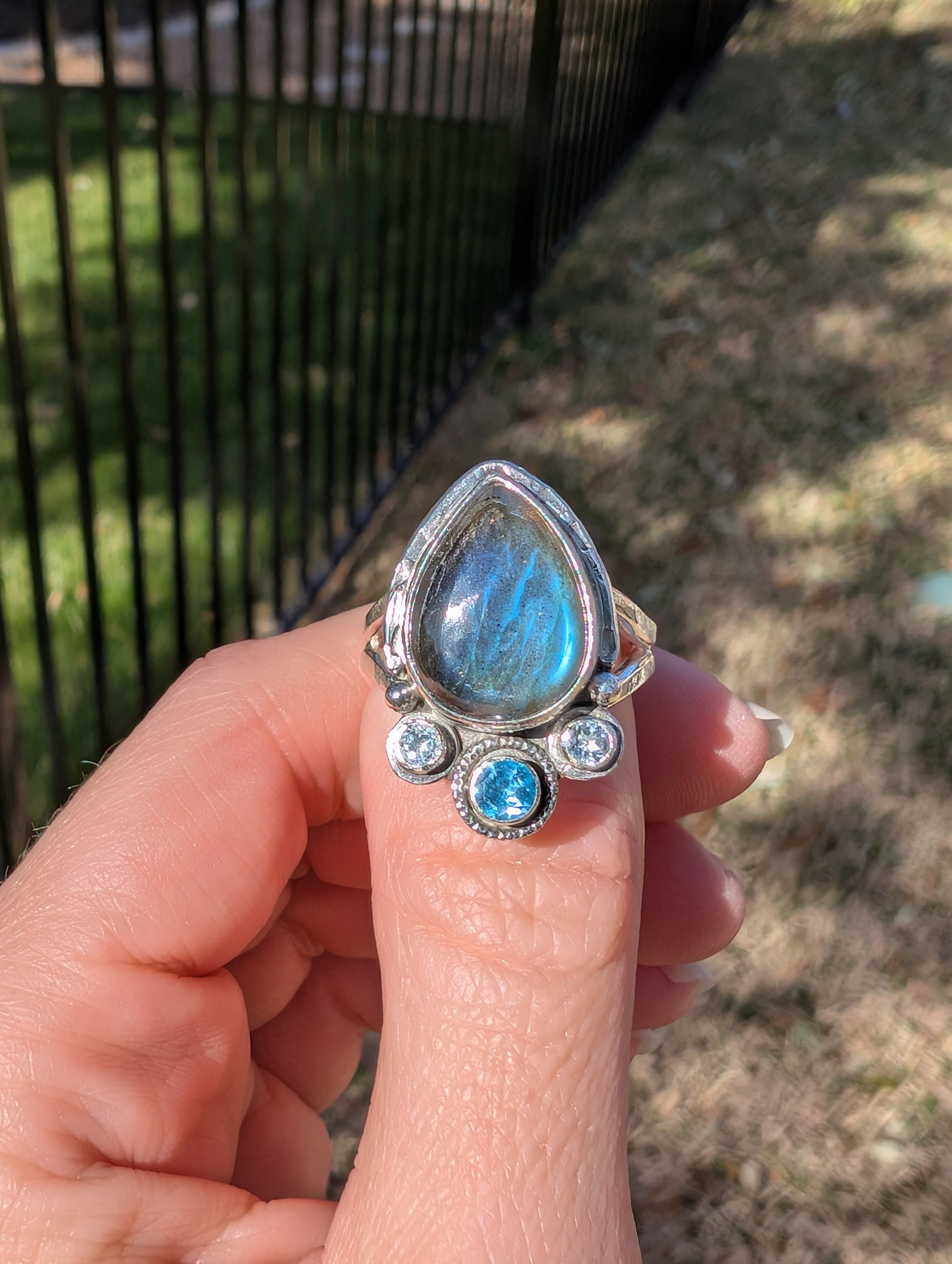 Size 8, Labradorite and Blue Topaz Sterling Silver Ring, #2