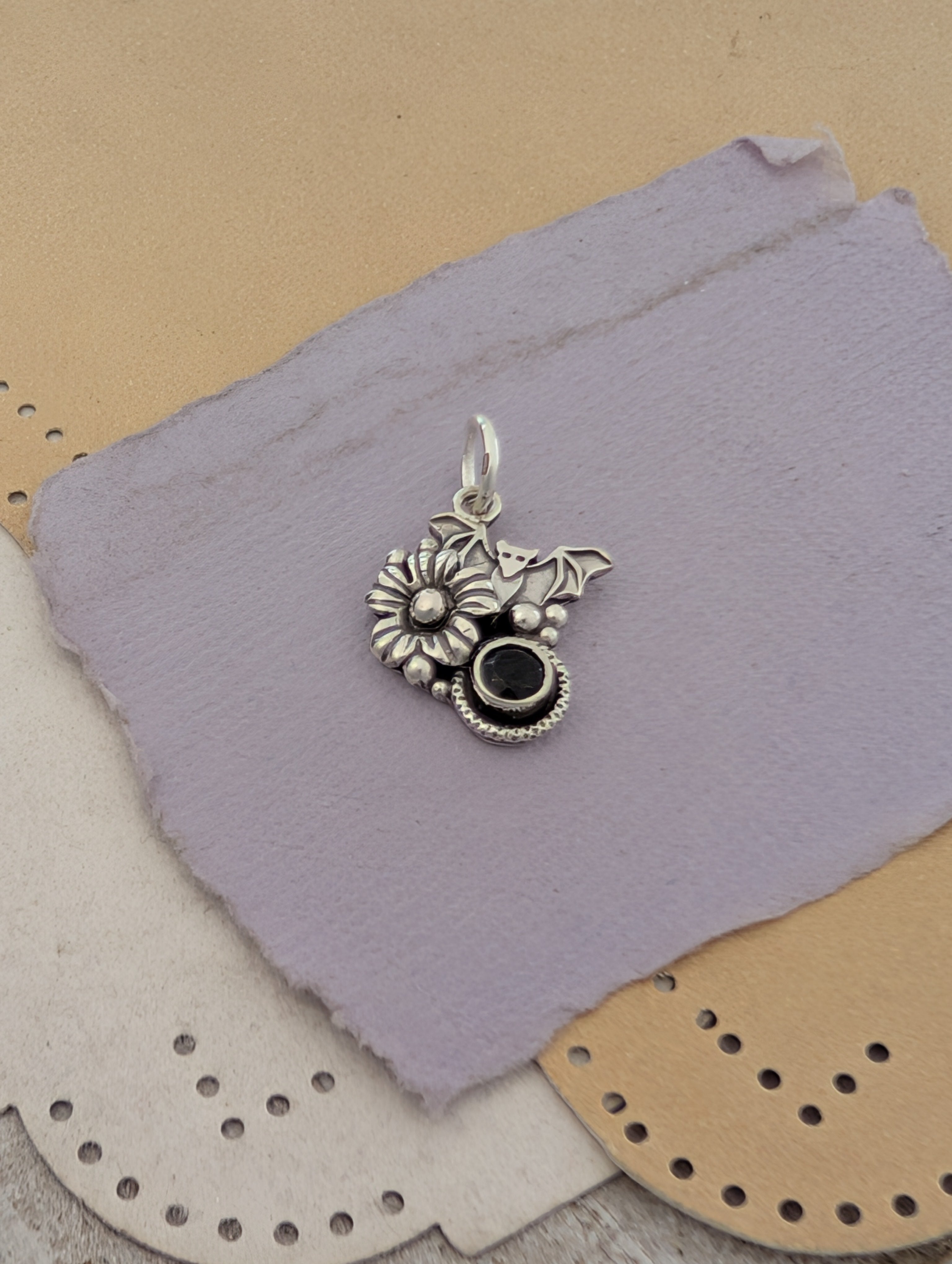 Spinel Bat Sterling Silver Charm