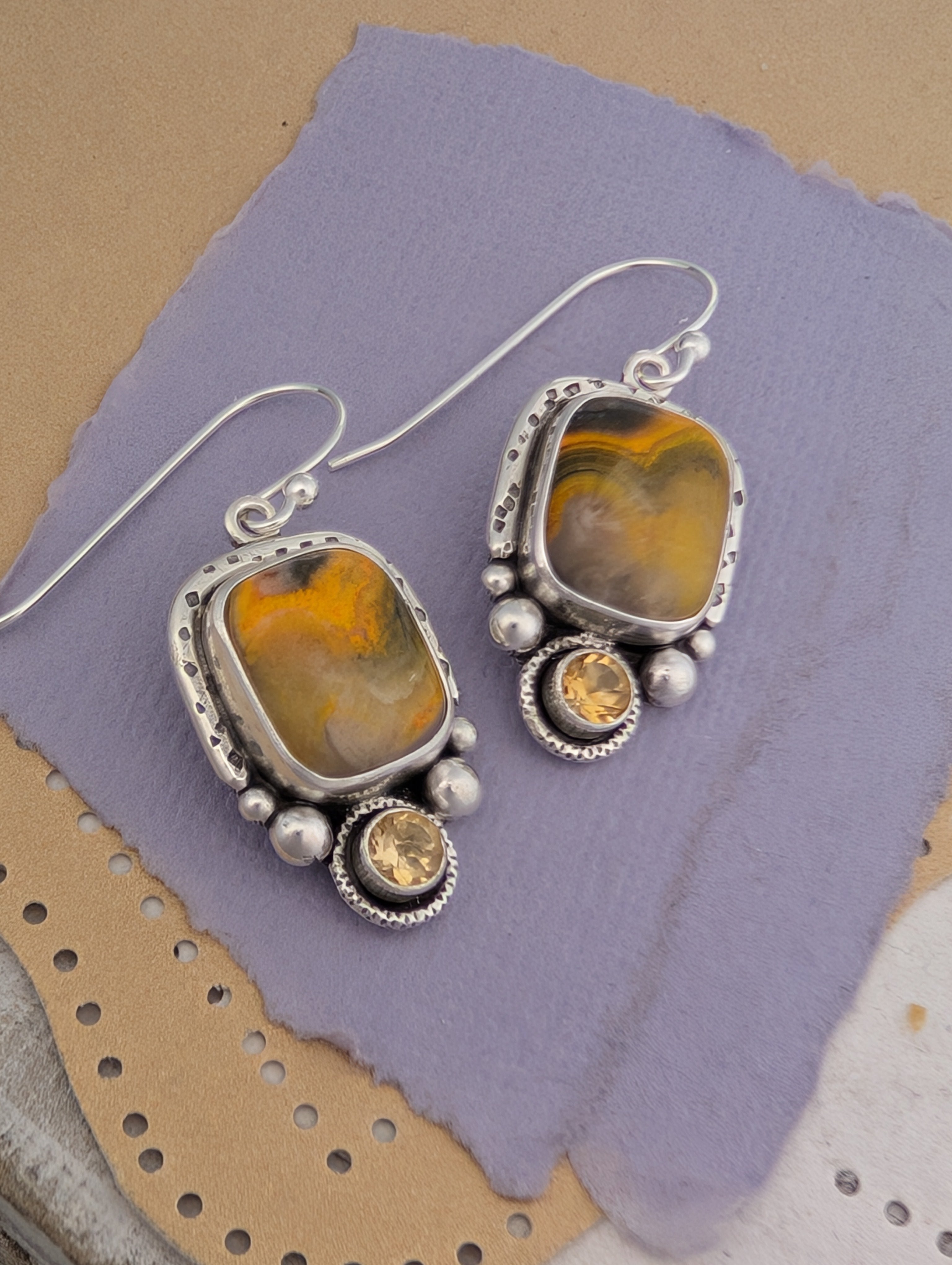 Bumblebee Jasper and Citrine Sterling Silver Earrings, #1