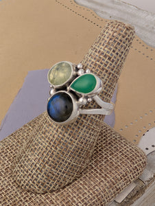 Size 9, Labradorite, Chrysoprase and Prehnite Sterling Silver