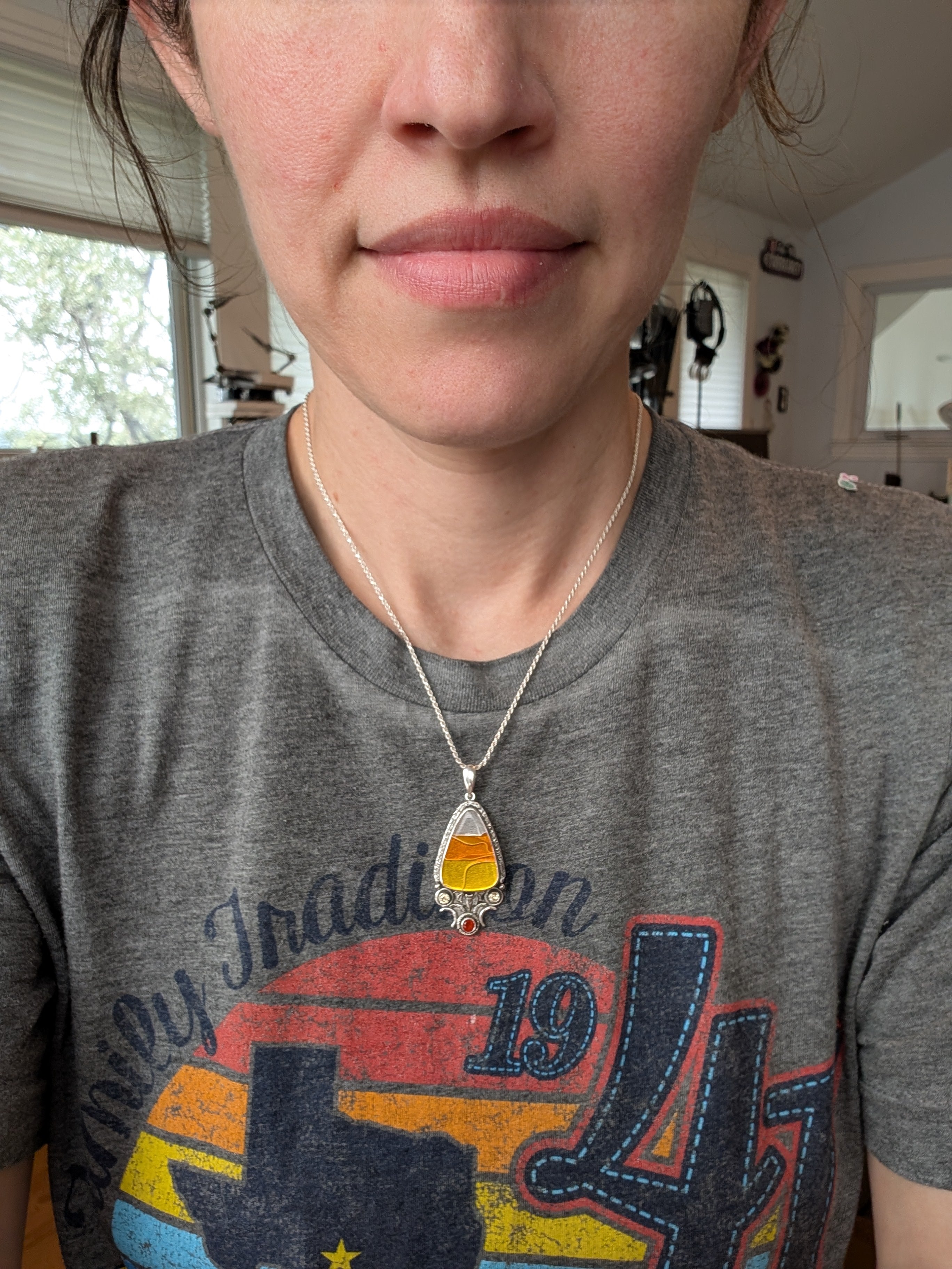 Acrylic Candy Corn, Carnelian and Citrine Sterling Silver Pendant