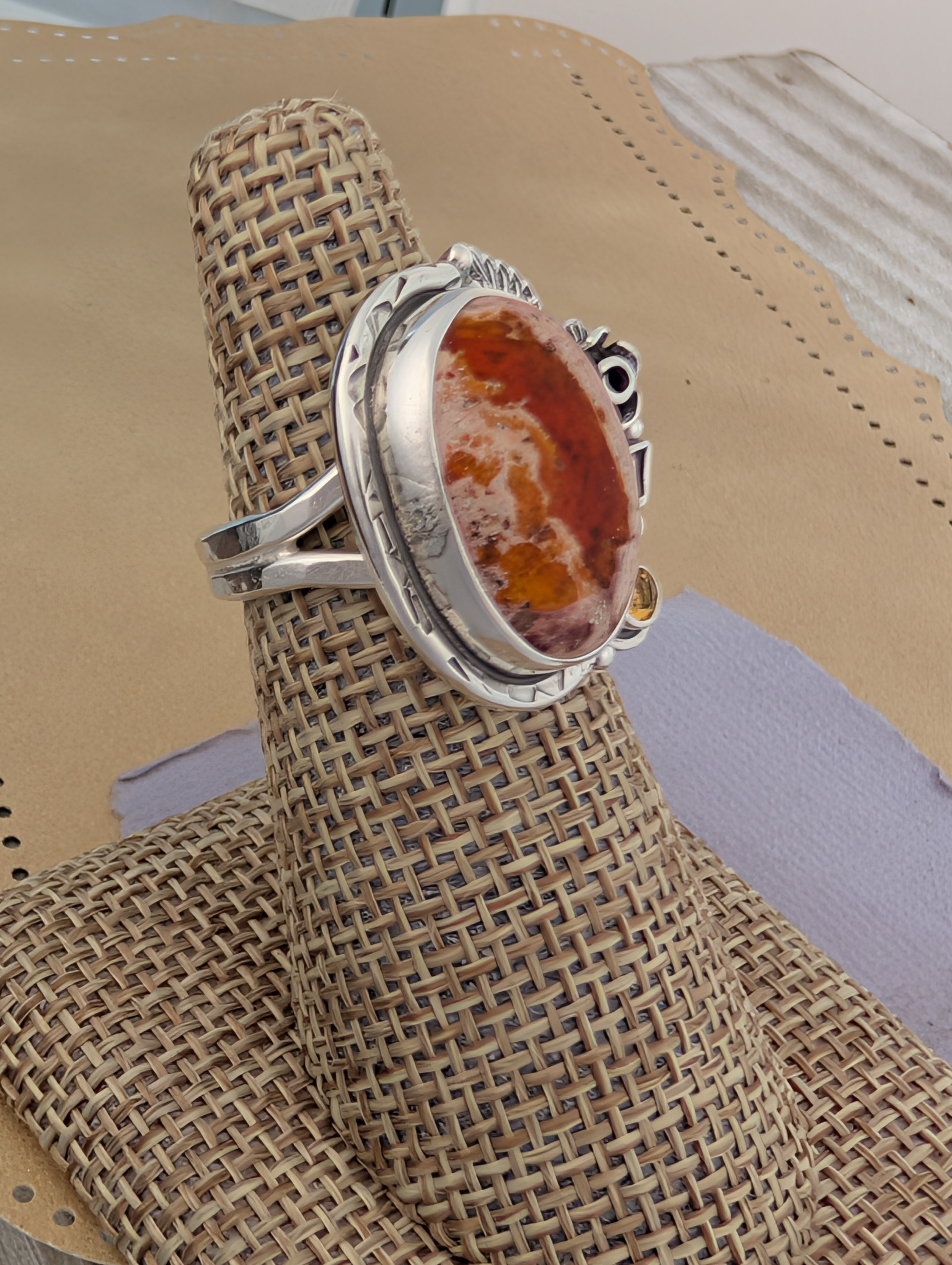 Size 6.5, Mexican Jelly Opal and Citrine Sterling Silver Ring
