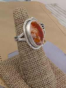 Size 6.5, Mexican Jelly Opal and Citrine Sterling Silver Ring