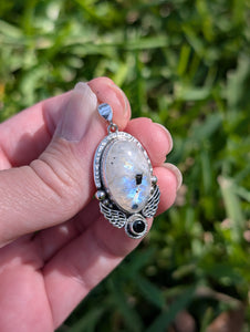 Moonstone and Spinel Sterling Silver Pendant