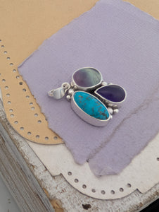 Turquoise, Amethyst, and Fluorite Sterling Silver Pendant