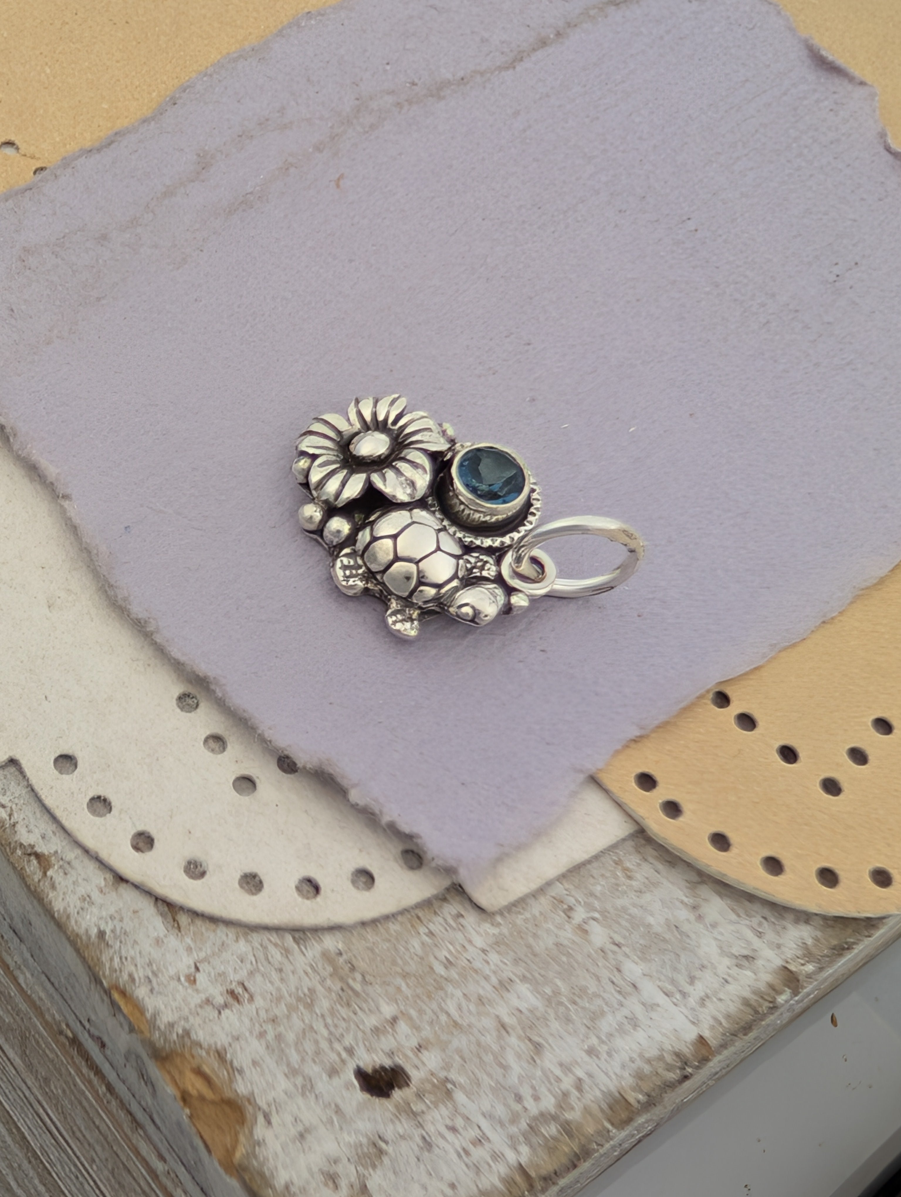 London Blue Topaz Turtle Sterling Silver Charm