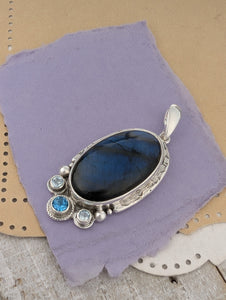 Labradorite and Blue Topaz Sterling Silver Pendant, #1