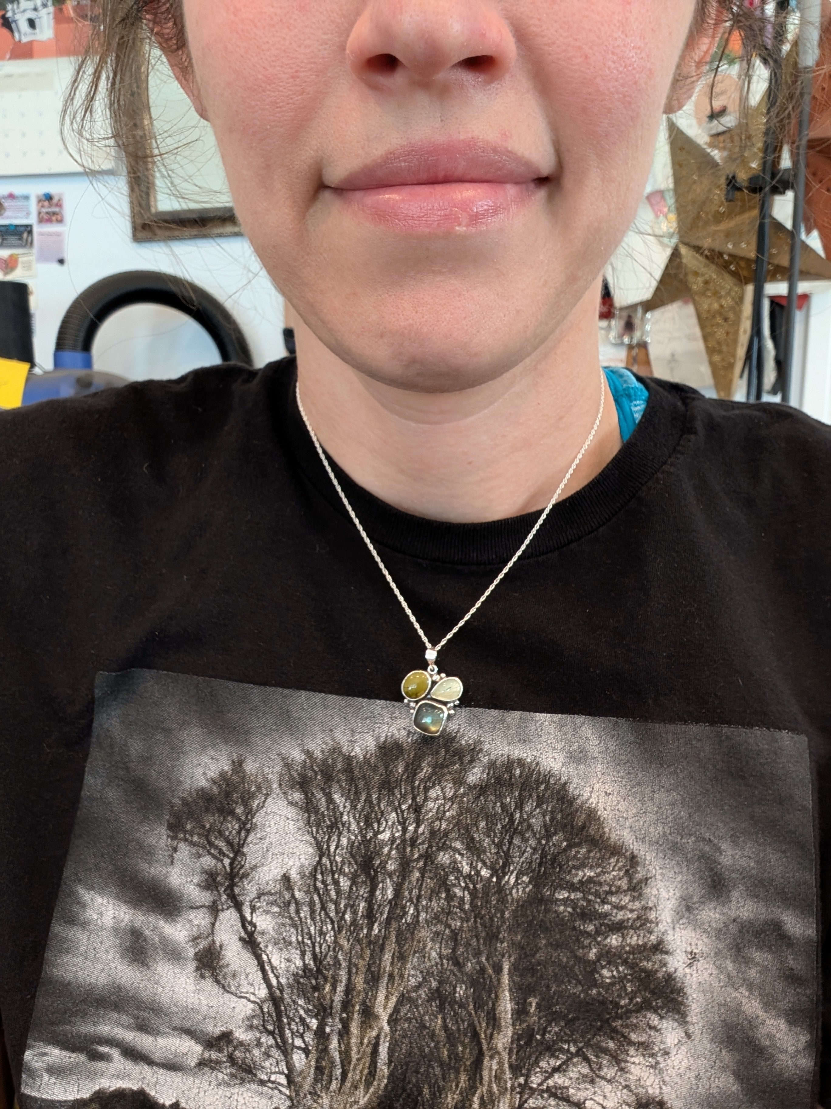 Labradorite, Prehnite, and Turquoise Sterling Silver Pendant