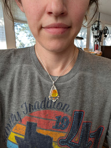 Acrylic Candy Corn, Hessonite Garnet and Citrine Sterling Silver Pendant