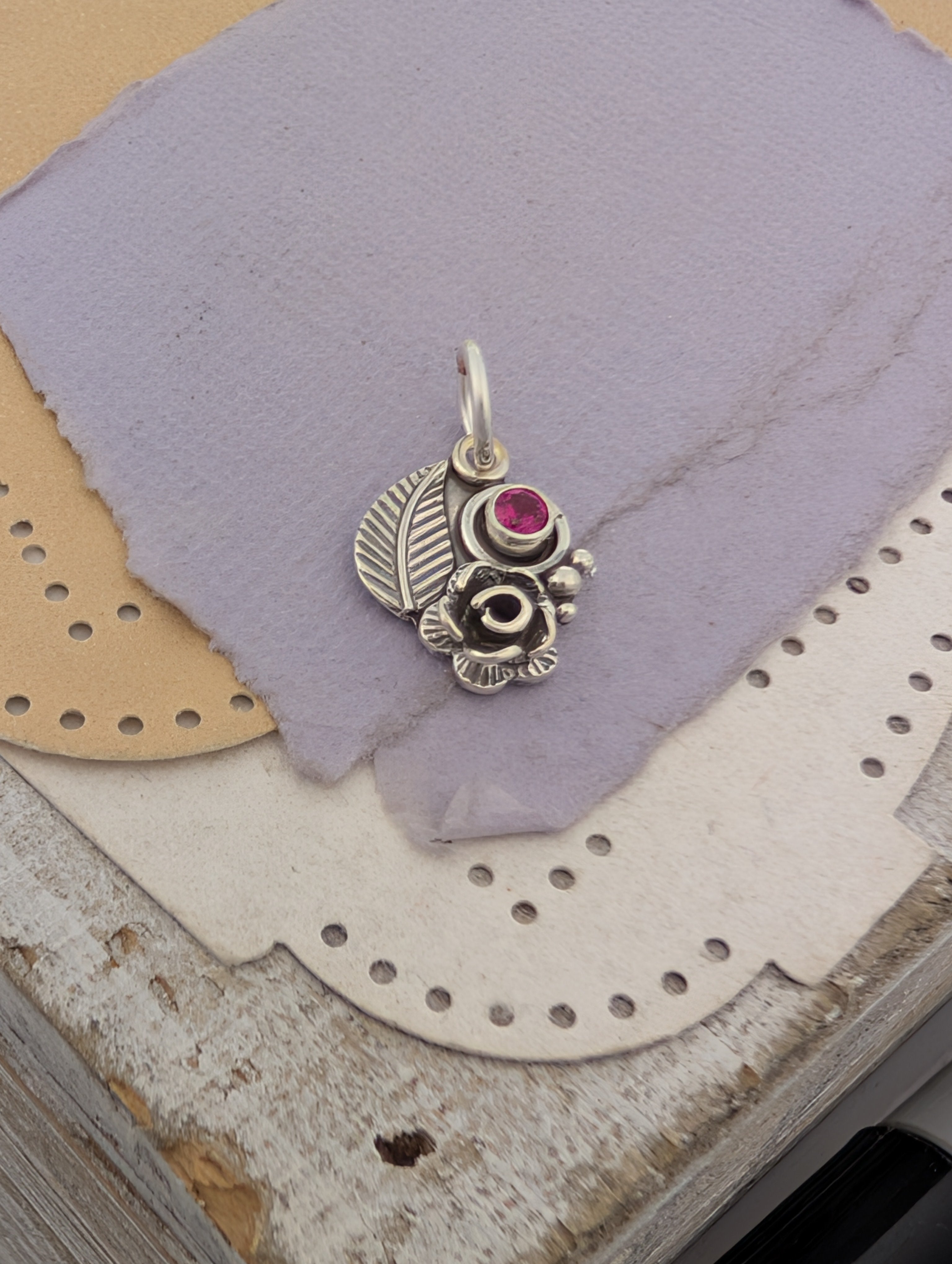 Lab-Created Ruby Sterling Silver Charm