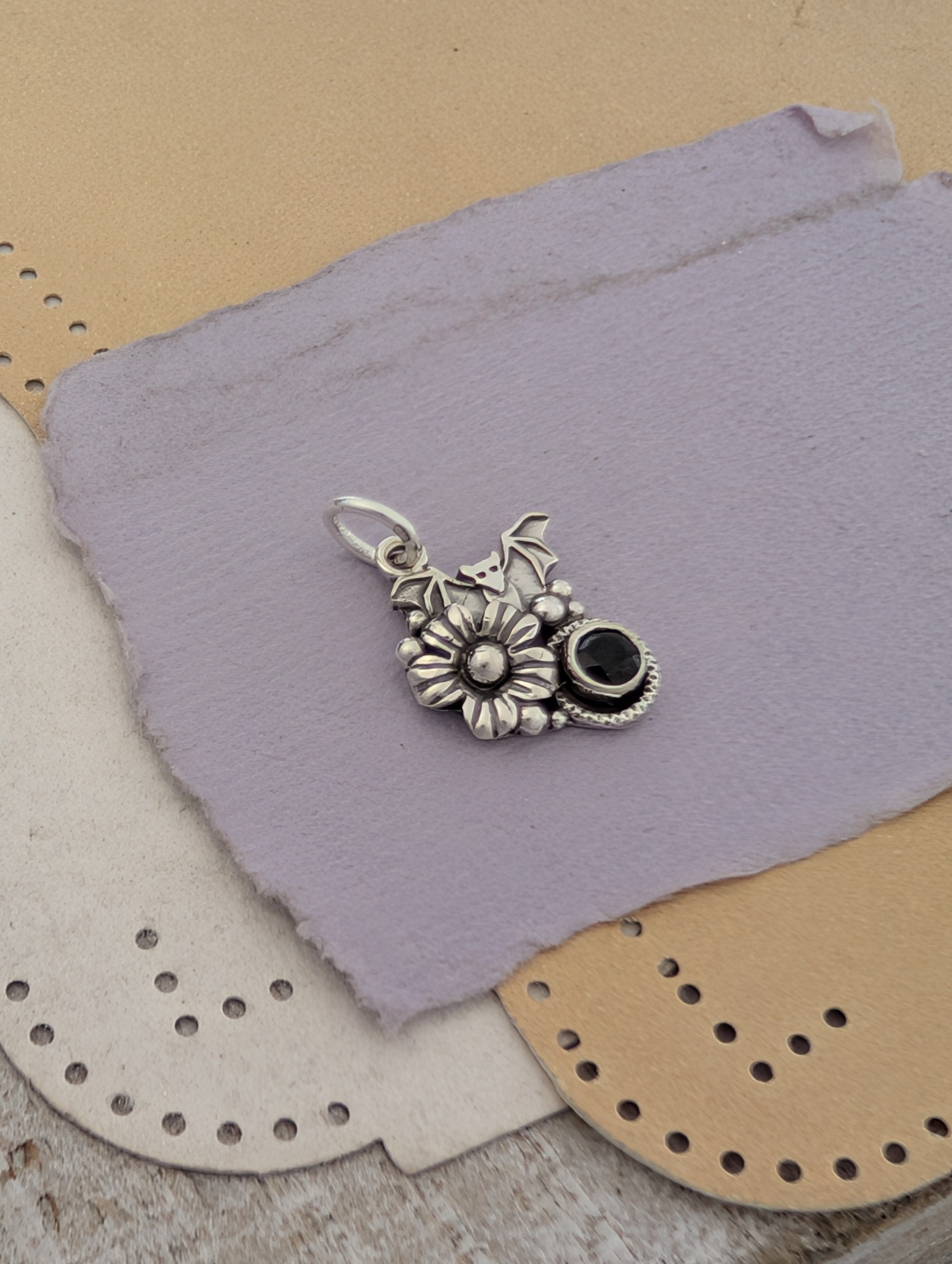Spinel Bat Sterling Silver Charm