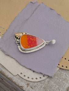 Glitter Opal Acrylic Candy Corn and Bronze Ghost Sterling Silver Pendant
