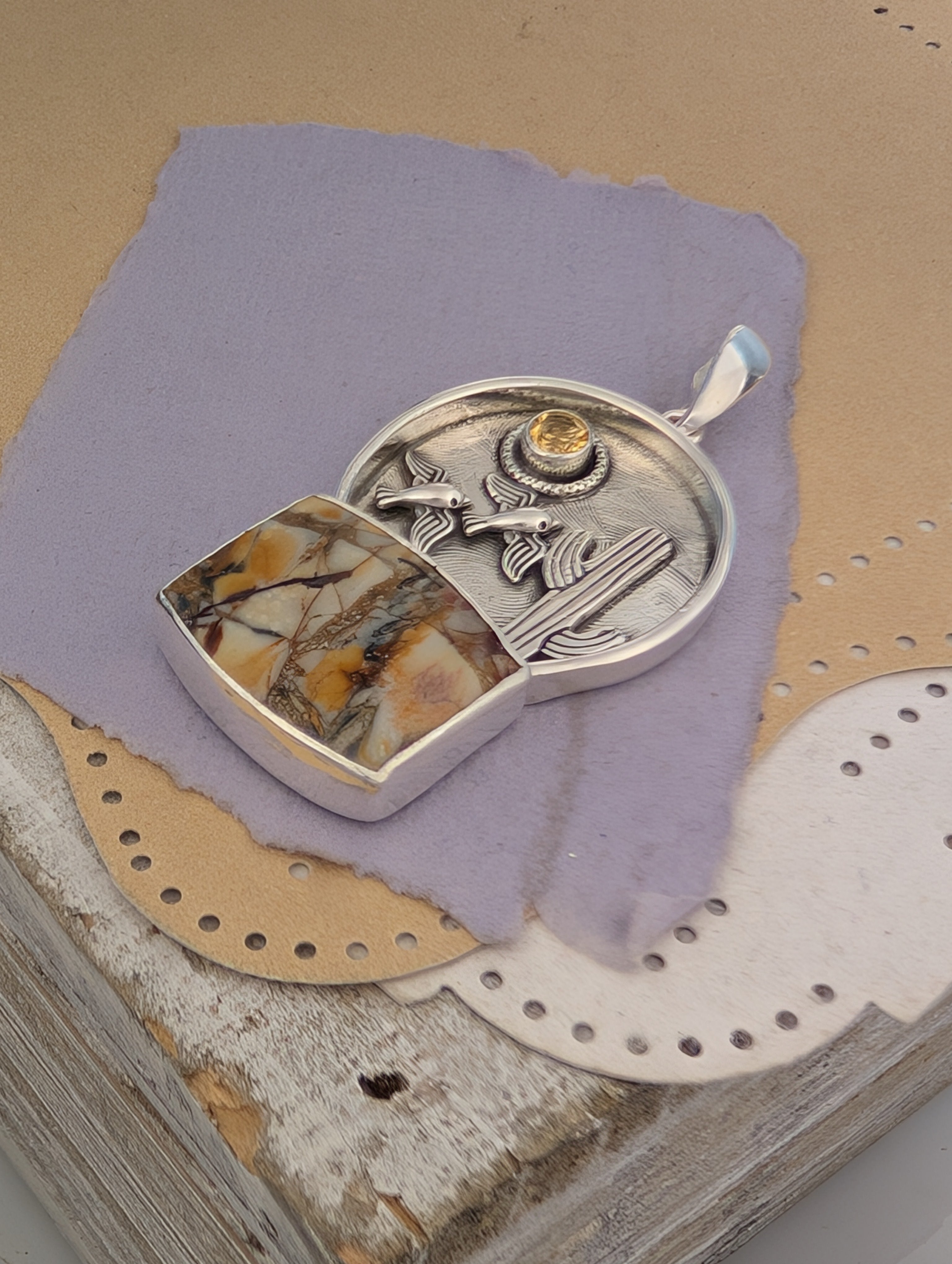 Mescalero Jasper and Citrine Sterling Silver Pendant