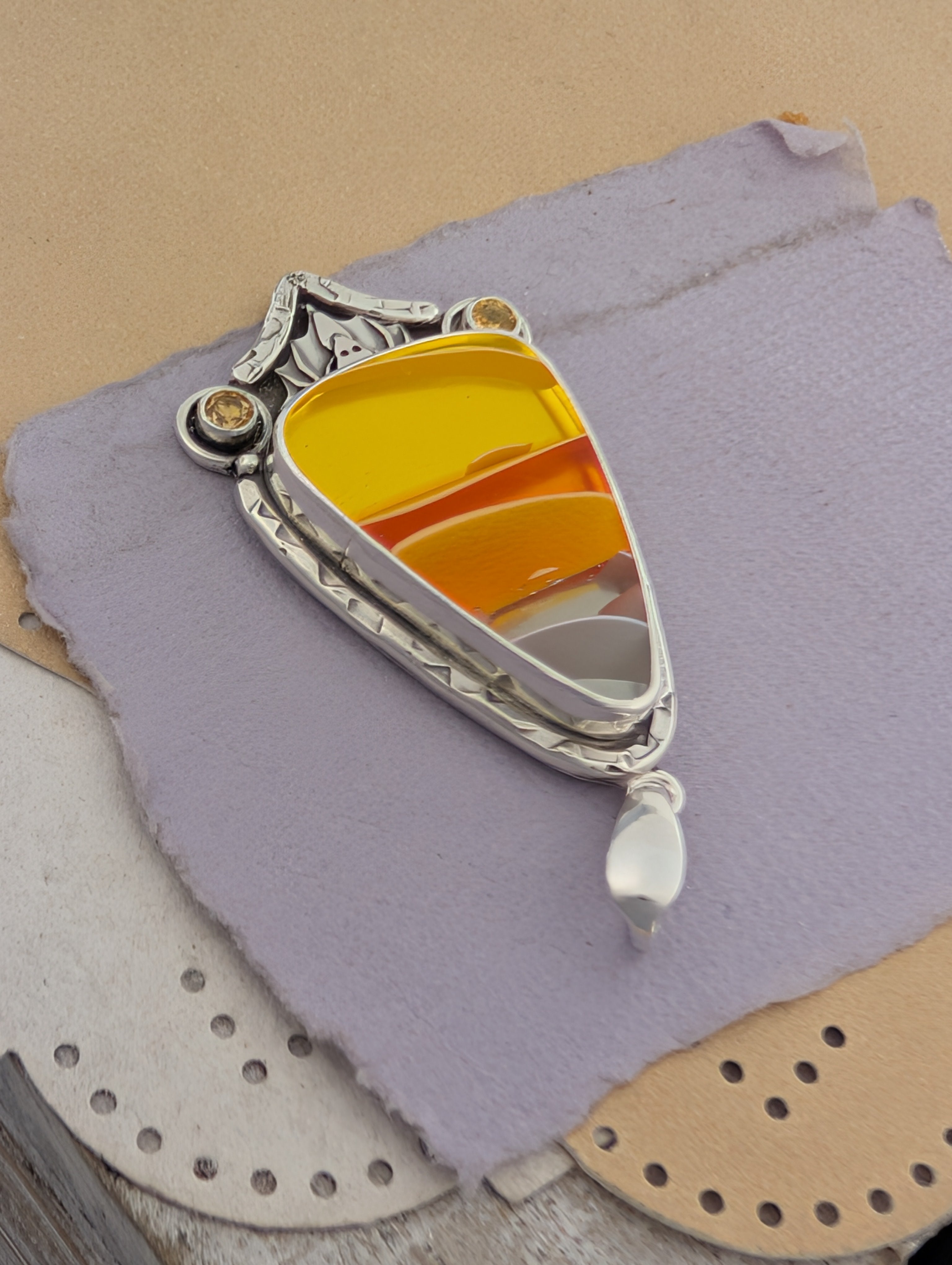 Acrylic Candy Corn and Citrine Sterling Silver Pendant