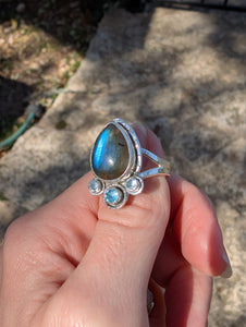 Size 8, Labradorite and Blue Topaz Sterling Silver Ring, #1