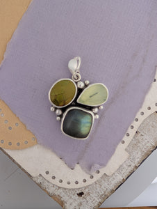Labradorite, Prehnite, and Turquoise Sterling Silver Pendant