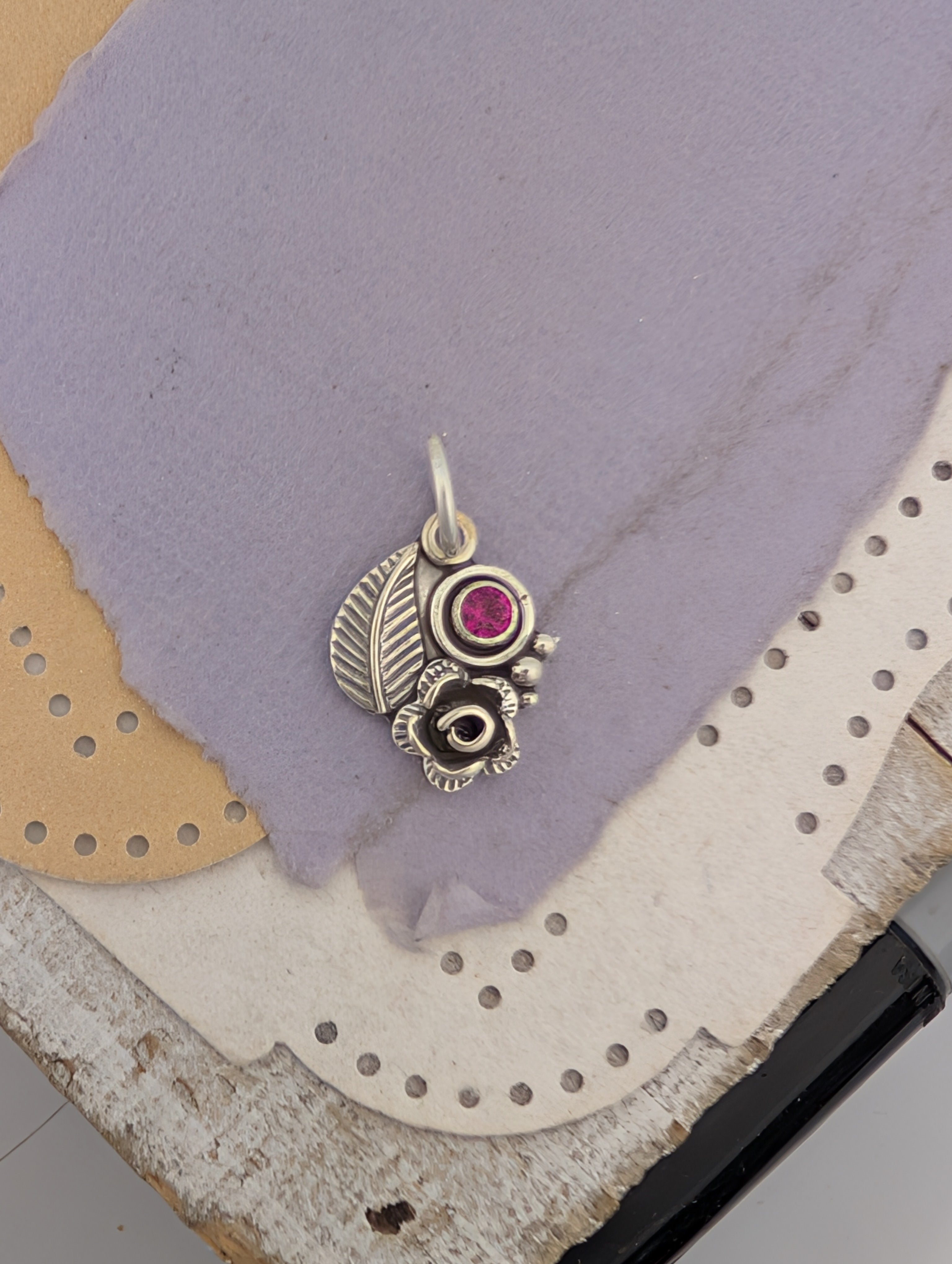 Lab-Created Ruby Sterling Silver Charm
