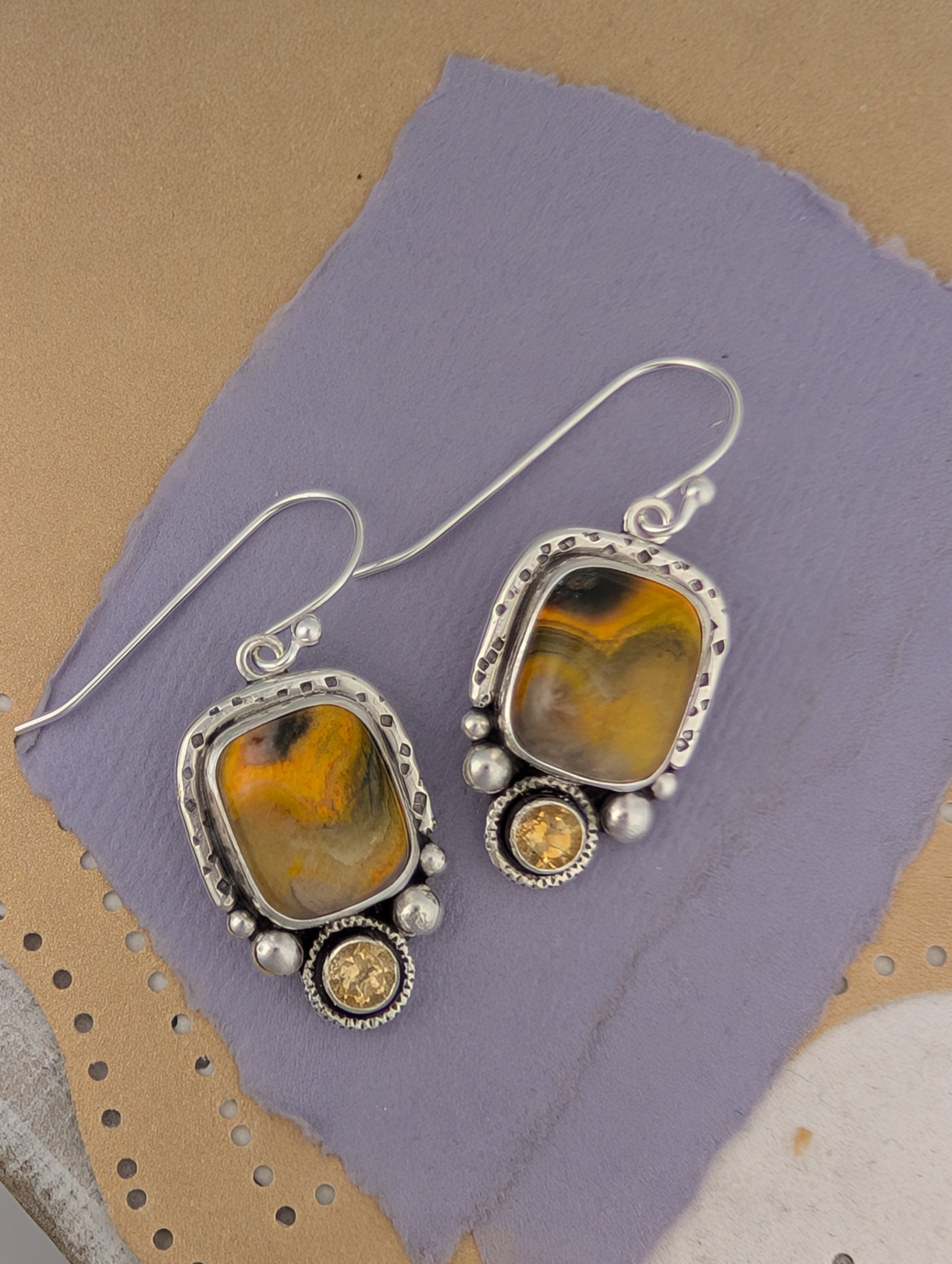 Bumblebee Jasper and Citrine Sterling Silver Earrings, #1