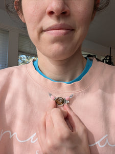 Ammonite Fossil, Conch Shell and Rhodolite Garnet Sterling Silver Necklace