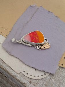 Glitter Opal Acrylic Candy Corn and Bronze Ghost Sterling Silver Pendant