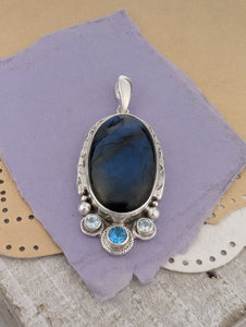 Labradorite and Blue Topaz Sterling Silver Pendant, #1