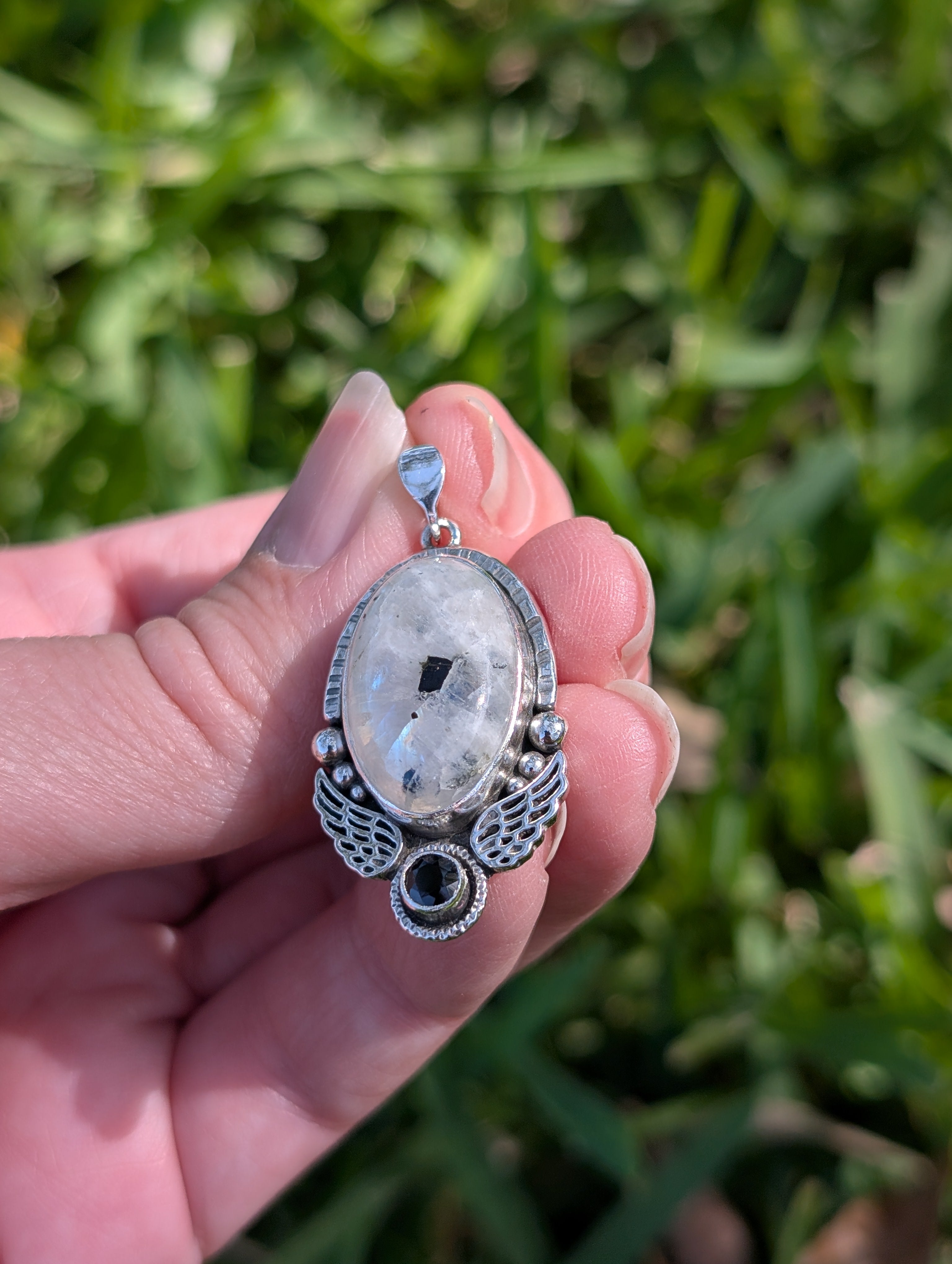 Moonstone and Spinel Sterling Silver Pendant