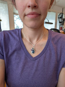 Grape Agate, Amethyst, Chrysocolla and Lace Agate Charm Sterling Silver Necklace