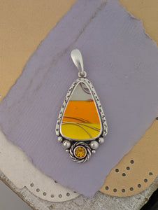 Acrylic Candy Corn and Citrine Sterling Silver Pendant