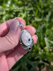 Moonstone and Spinel Sterling Silver Pendant