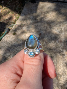 Size 8, Labradorite and Blue Topaz Sterling Silver Ring, #1