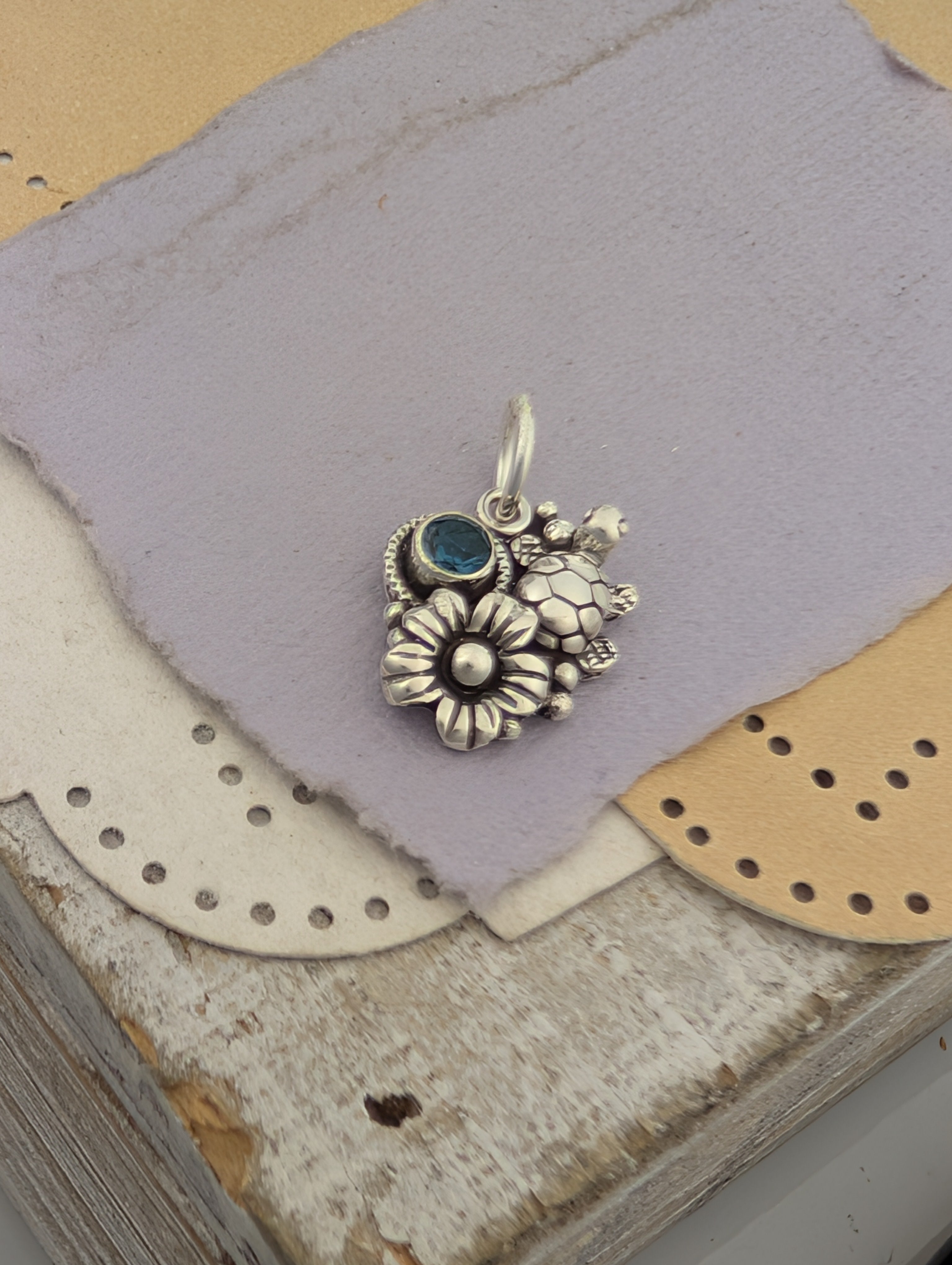 London Blue Topaz Turtle Sterling Silver Charm